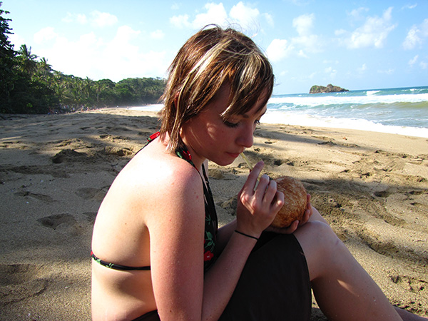 Drinking from a coconut - Playa Cocles, Costa Rica