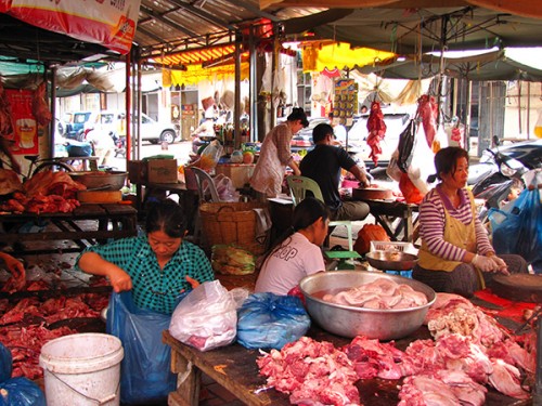 Meat stall in the market - Phnom Penh, Cambodia